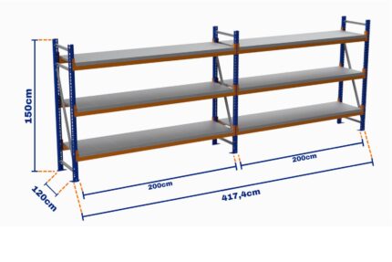 Minirack, Boyalı, 500kg, Yükseklik 1500mm, Genişlik 4174mm, 3 Kat, Kat Arası 595mm, Tavalı, Derinlik 1200mm