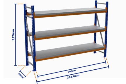 Minirack, Boyalı, 500kg, Yükseklik 1750mm, Genişlik 2116mm, 3 Kat, Kat Arası 700mm, Tavalı, Derinlik 600mm