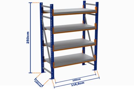 Minirack, Boyalı, 500kg, Yükseklik 2500mm, Genişlik 1116mm, 4 Kat, Kat Arası 700mm, Tavalı, Derinlik 1200mm