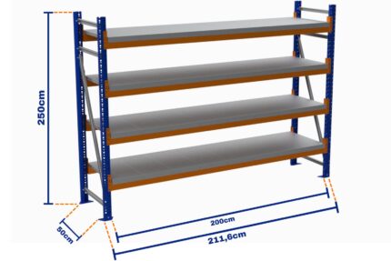 Minirack, Boyalı, 500kg, Yükseklik 2500mm, Genişlik 2116mm, 4 Kat, Kat Arası 700mm, Tavalı, Derinlik 500mm